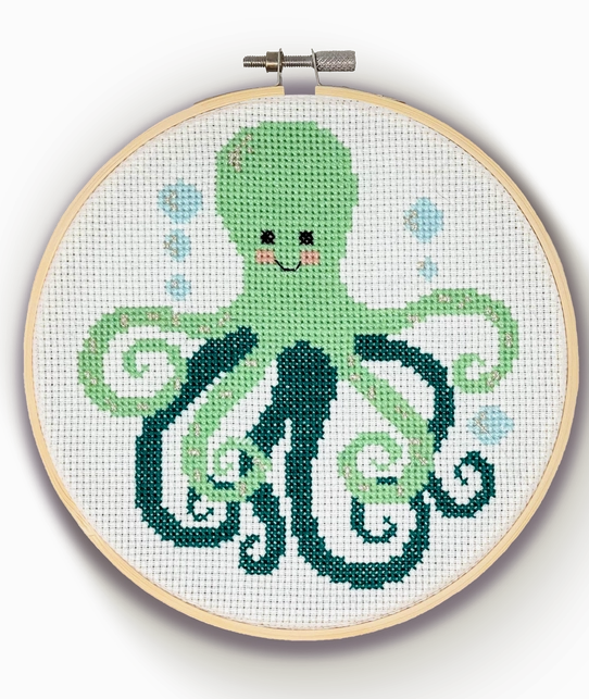 Green Octopus Cross Stitch Craft Kit