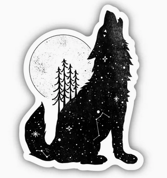 Howling Wolf and Moon Sticker
