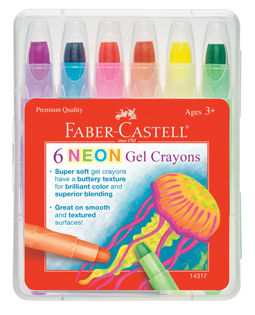 6 Neon Gel Crayons in Storage Case