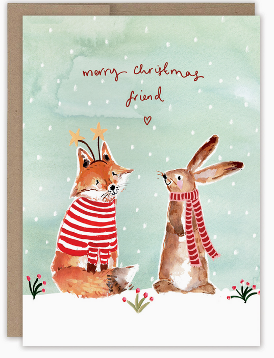 Fox & Bunny Merry Christmas Friend Holiday Card