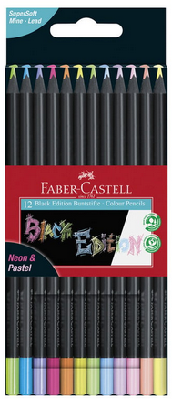 Black Edition Neon & Pastel Pencil Crayons - 12 pc