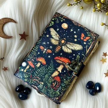 Luna Moth Mushroom Design Leather Journal