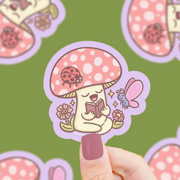 Reading Mushroom Vinyl Sticker