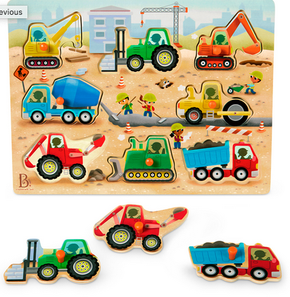 Peek and Explore 8-Piece Peg Puzzle: Construction Vehicles