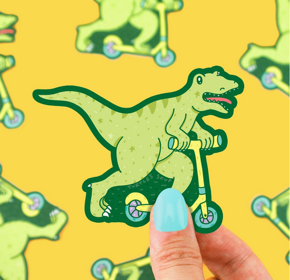 Dinosaur Scooter Vinyl Sticker