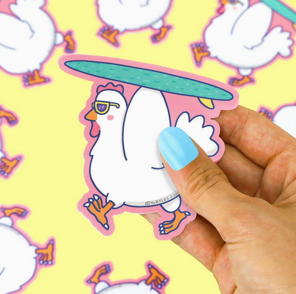 Surfing Chicken Vinyl Sticker