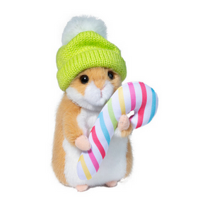 Hamster w/ Winter Hat and Candy Cane 6.5"