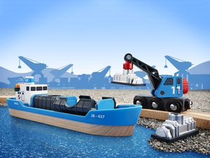 Aye aye Captain! Transport the cargo from water to dry land with this container freight ship.