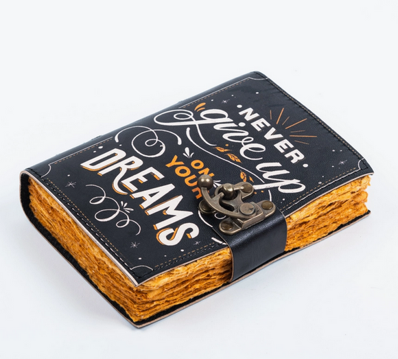 Leather Journal with Quote - Never Give Up