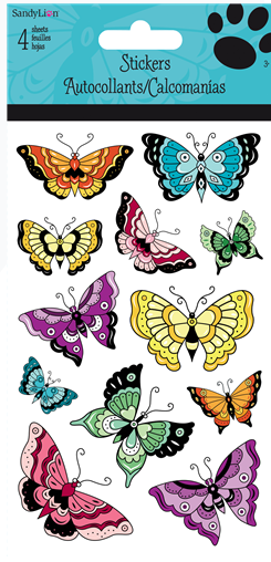 Monochromatic Butterflies Stickers - 4 Sheets