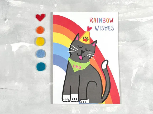 Rainbow Birthday Card - Cat Lover Birthday Wishes